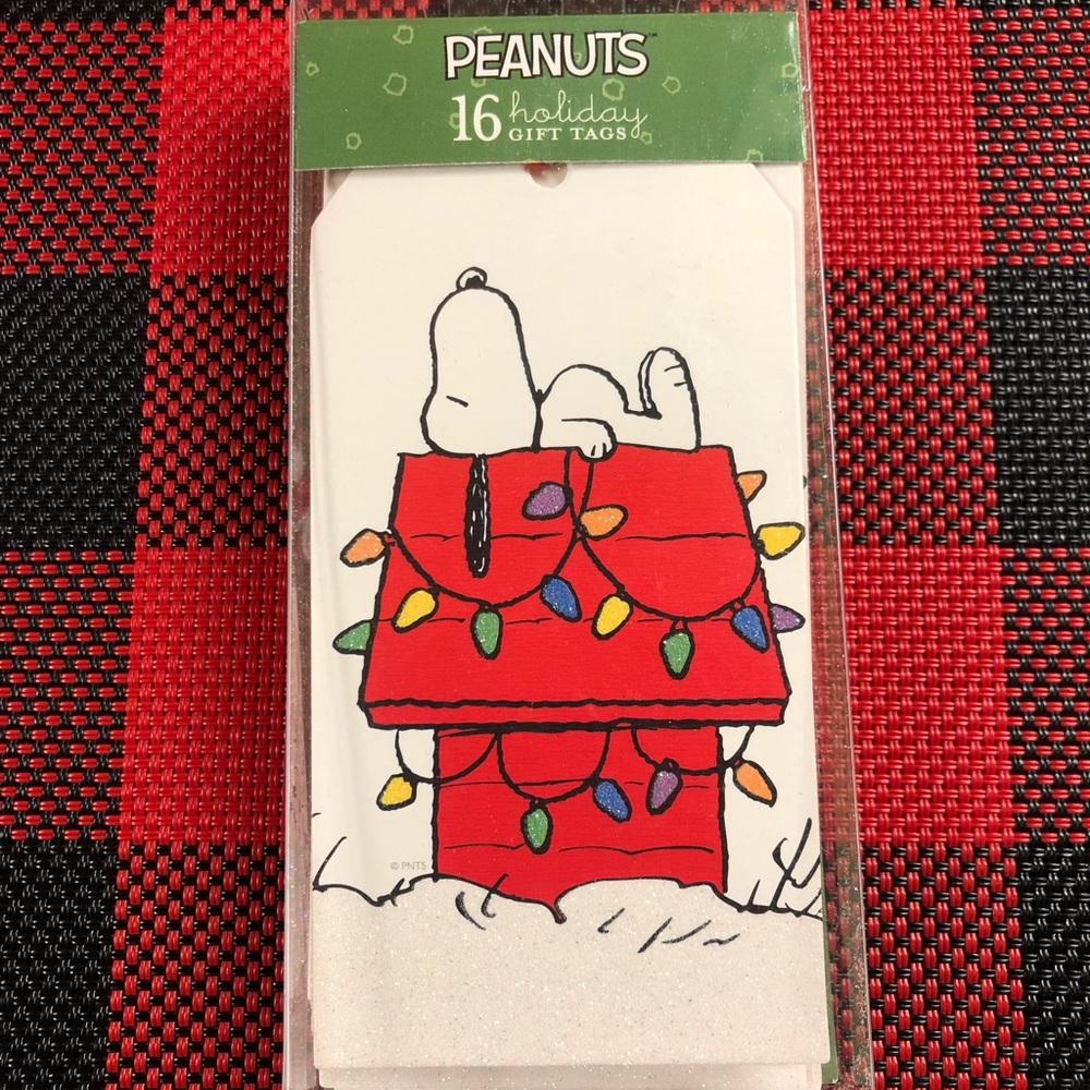 Christmas Snoopy on his Decorated Doghouse Gift tags